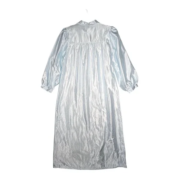 Komar Lg Med Icy Blue Long Sleeve Lace Trim Nightgown Gown Liquid Satin‎ - Picture 2 of 9